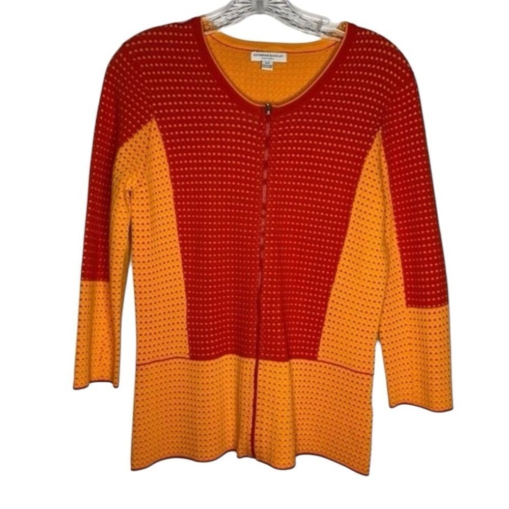 Katherine Barclay Sweater Women’s S Red Orange Textured Full Zip Jacket Knit